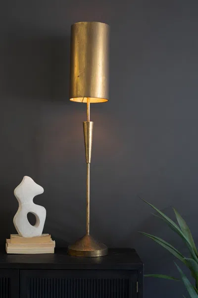 Kalalou Antique Gold Table Lamp With Metal Barrel Shade