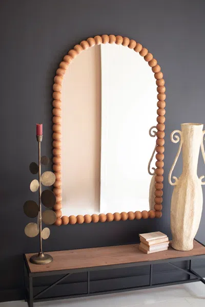 Kalalou Arched Wood Ball Framed Mirror