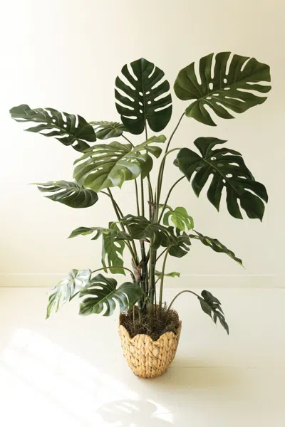 Kalalou Artificial Potted Grand Monstera Tree In A Black Plastic Pot In Green