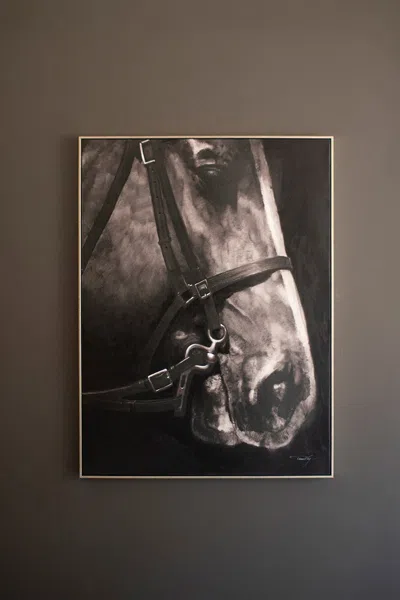 Kalalou Black & White Side View Horse W Silver Frame Acrylic Painting