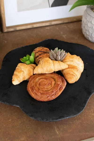 Kalalou Black Limestone With Rustic Edge Lazy Susan