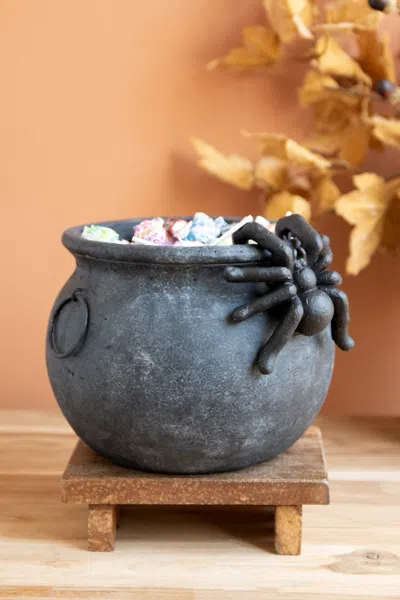Kalalou Black Terracota Halloween Candy Cauldron With Spider