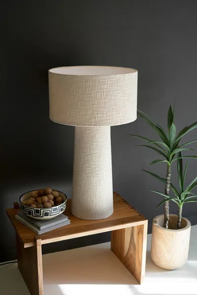 Kalalou Boucle Fabric Table Lamp With Shade In White