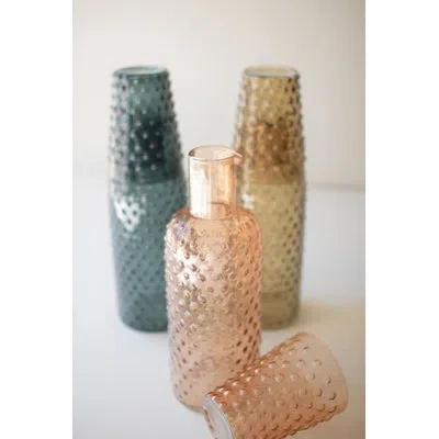 Kalalou Bubble Glass Carafes With Tumblers – 9.25"h Painted Glass Drinkware, Set Of Three