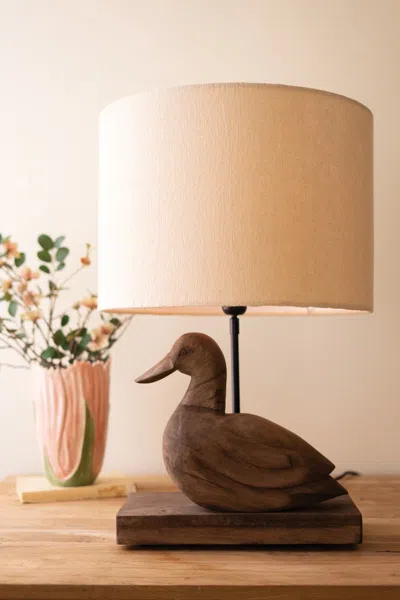 Kalalou Carved Mango Wood Duck Table Lamp Base And Shade In Neutral