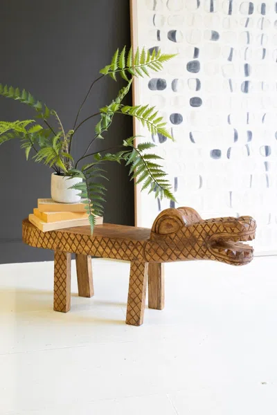Kalalou Carved Teak Wood Crocodile Bench In Brown