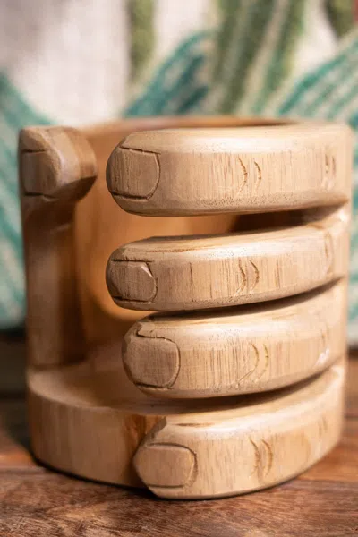 Kalalou Carved Teakwood Hand Wine Bottle Holder