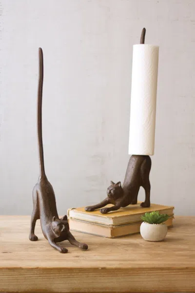 Kalalou Cast Iron Cat Paper Towel Holder In White