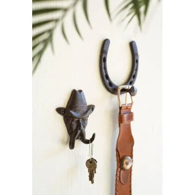 Kalalou Cast Iron Cowboy Hook 4.5"h Brown Matte Southwestern Wall Accent