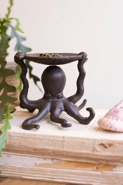 Kalalou Cast Iron Octopus Holding A Shell Tray In Black