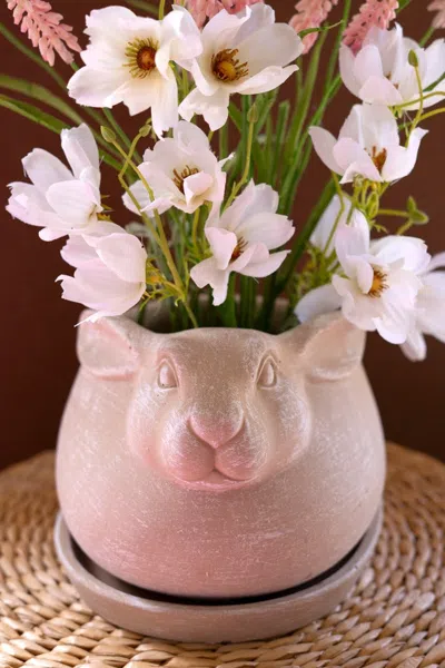 Kalalou Cement Easter Rabbit Planter In Pink