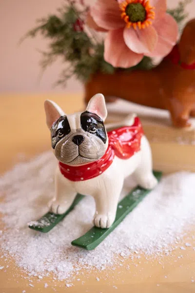 Kalalou Ceramic Christmas Skiing Dog In Multi