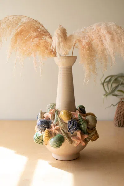 Kalalou Ceramic Coastal Bottle Vase With Long Neck