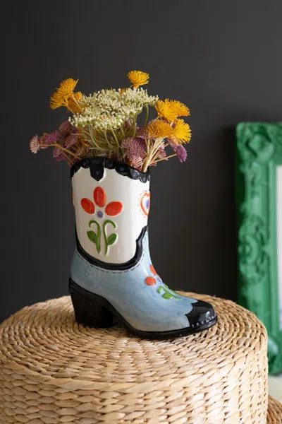 Kalalou Ceramic Cowboy Boot Vase