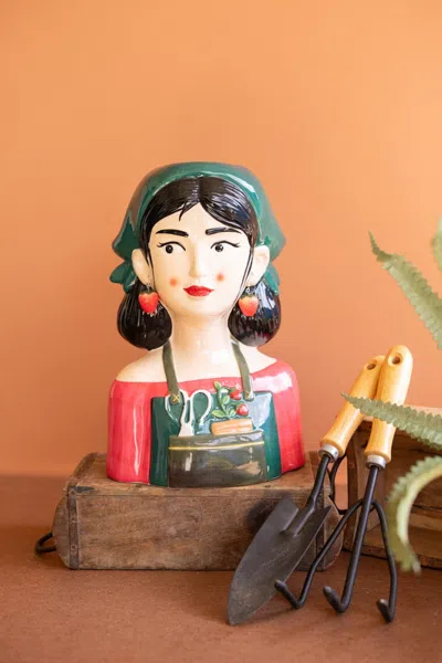 Kalalou Ceramic Gardner Woman Vase In Multi