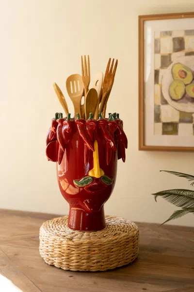 Kalalou Ceramic Head Planter - Red Peppers