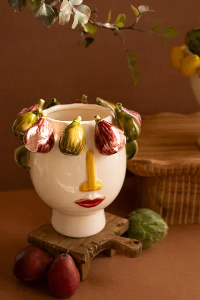 Kalalou Ceramic Head Vase With Figs In Multi