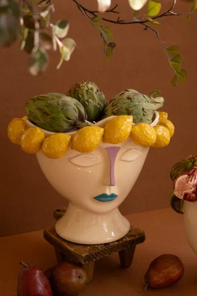 Kalalou Ceramic Head Vase With Lemons In Multi