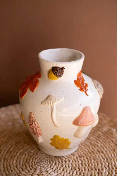 Kalalou Ceramic Leaves And Mushrooms Vase In Multi