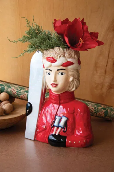 Kalalou Ceramic Snow Skier Women Vase In Animal Print