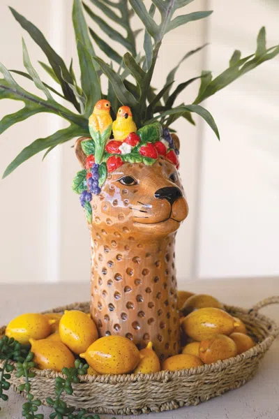 Kalalou Ceramic Tropical Cheetah Vase