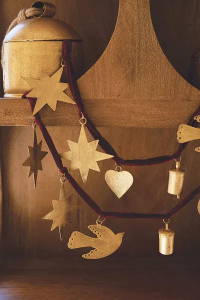Kalalou Christmas Charm Garland With Maroon Velvet Ribbon In Gold