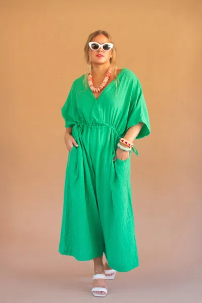 Kalalou Drawstring Waist Jumper In Green