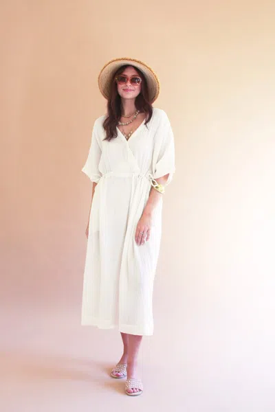 Kalalou Drawstring Waist Jumper-cotton In White