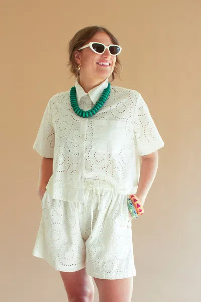 Kalalou Eyelet Drawstring Short In White