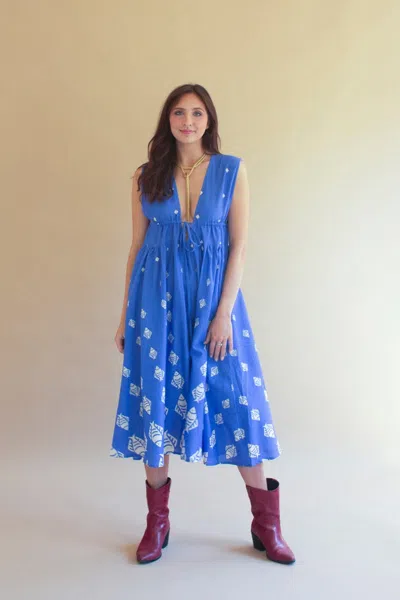 Kalalou Fish Print Dress With Tie In Front In Multi