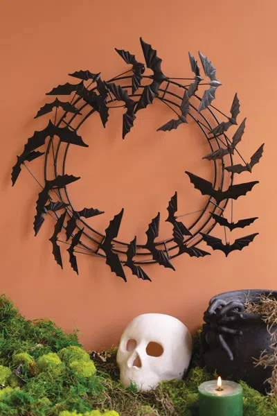 Kalalou Flying Bat Halloween Wreath In Black
