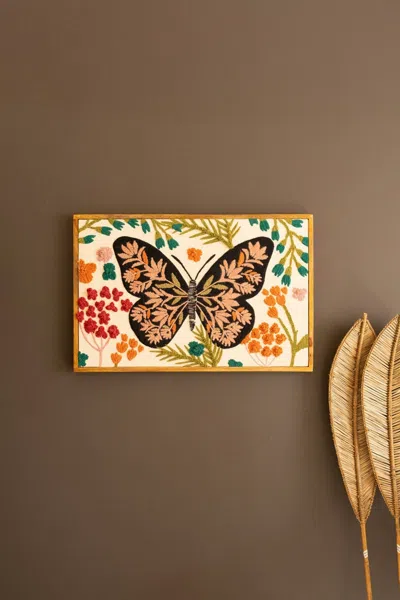 Kalalou Framed Hand-hooked Art With Butterfly And Flowers