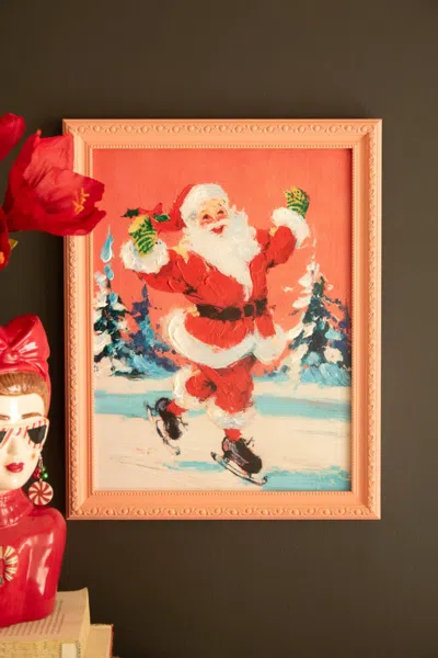 Kalalou Framed Ice Skating Santa Painting
