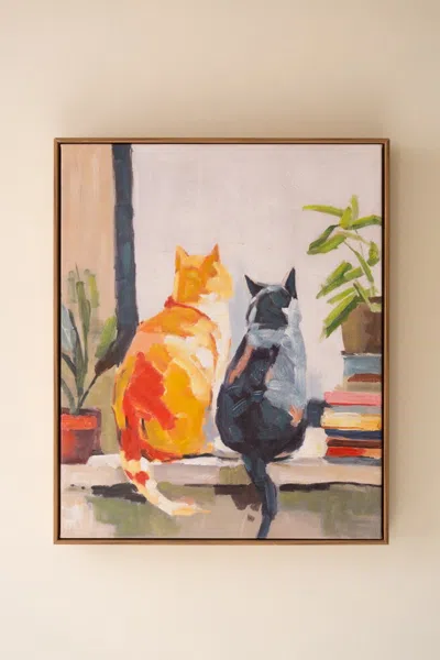 Kalalou Framed Paint Over Print Two Cats