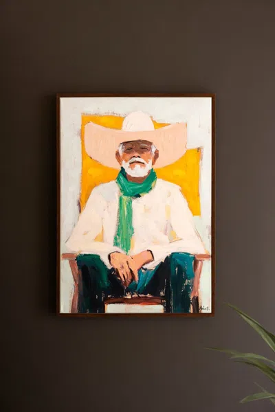 Kalalou Framed Sitting Cowboy Painting