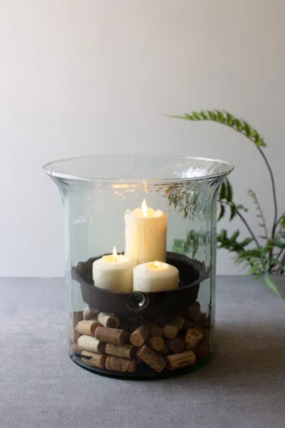 Kalalou Giant Glass Candle Cylinder With Rustic Insert