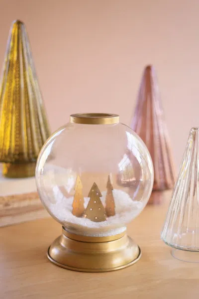 Kalalou Glass And Metal Globe Candle Holder In Gold