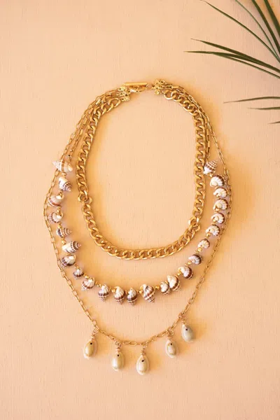 Kalalou Gold-tone Chain And Shell Bead Triple Swag Necklace In Multi