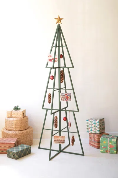 Kalalou Green Painted Metal Christmas Tree Ornament Display