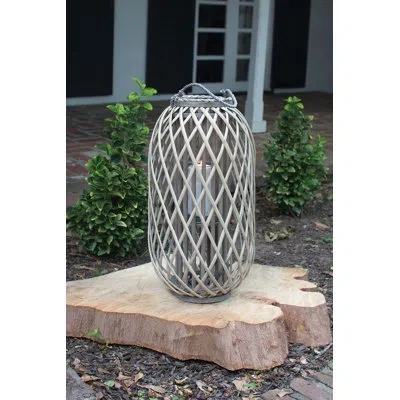 Kalalou Grey Willow Lantern With Glass 23.4" H Medium In Gray