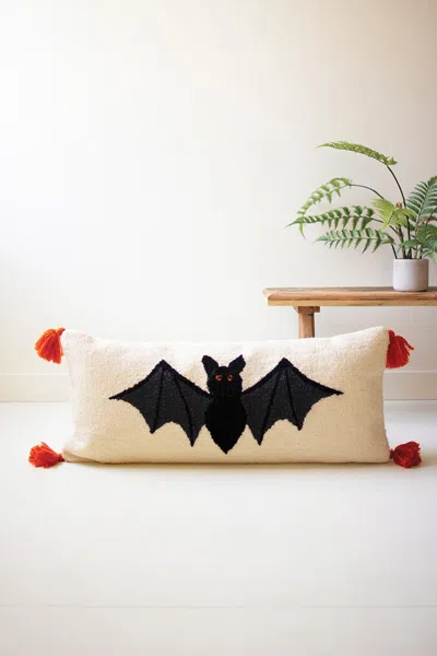 Kalalou Halloween Bat Hand Hooked Pillow