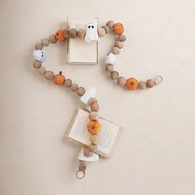 Kalalou Halloween Gourd And Ghost Garland 3.5" H Set Of 2 In Orange;beige