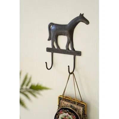 Kalalou Hammered Iron Horse Wall Hook Sturdy Hanging Accessory 10.5"tall In Black