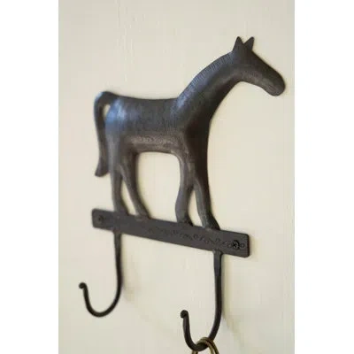 Kalalou Hammered Iron Horse Wall Hook Sturdy Hanging Accessory 10.5"tall In Black