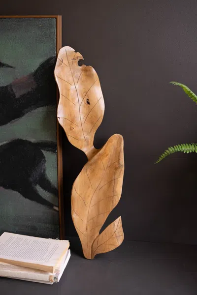 Kalalou Hand-carved Teakwood Tabletop Leaves Sculpture