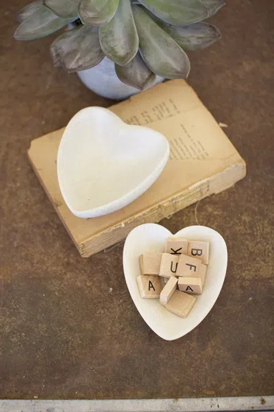 Kalalou Hand-carved White Stone Heart Bowl