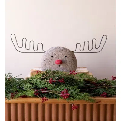 Kalalou Handcrafted River Rock & Wire Reindeer Set Of 2 Rustic Holiday Decor 16.5" Tall In Gray