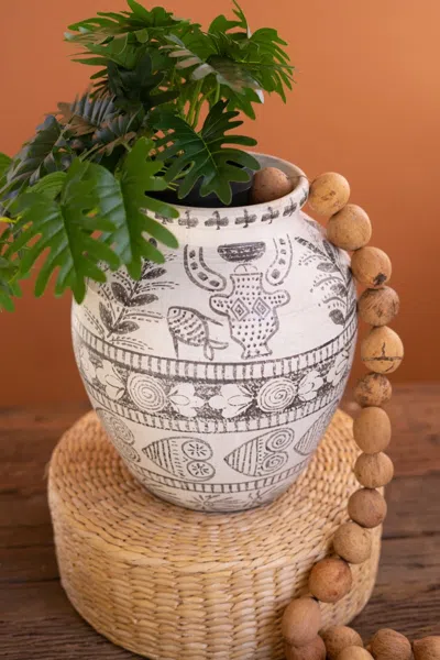 Kalalou Hand-painted Clay Fish Vase In Multi