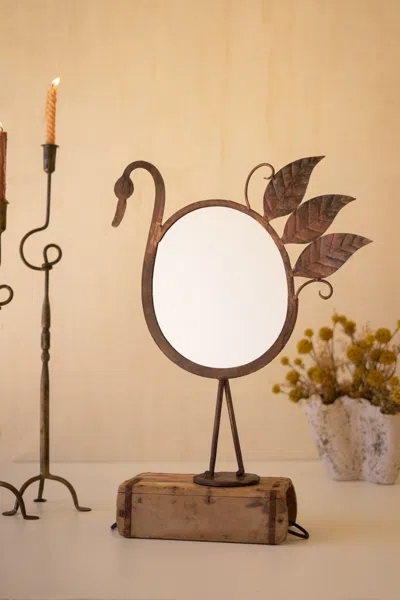 Kalalou Iron Swan Table Top Mirror In Brown