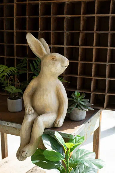Kalalou Large Faux Concrete Rabbit Shelf Sitter In Neutral
